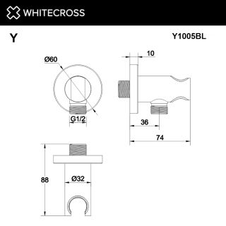 Угловой соединительный элемент с держателем лейки WHITECROSS Y1005GM оружейная сталь
